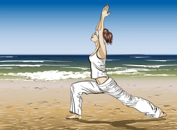 Yoga on a summer beach — Stock Vector