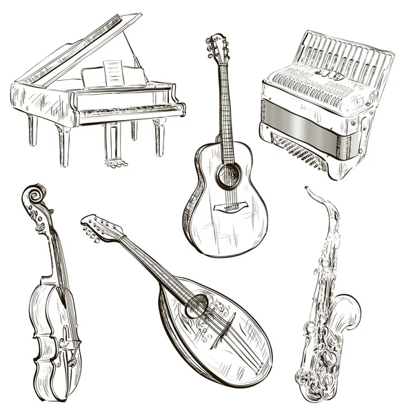 Instrumentos musicales en estilo boceto — Archivo Imágenes Vectoriales