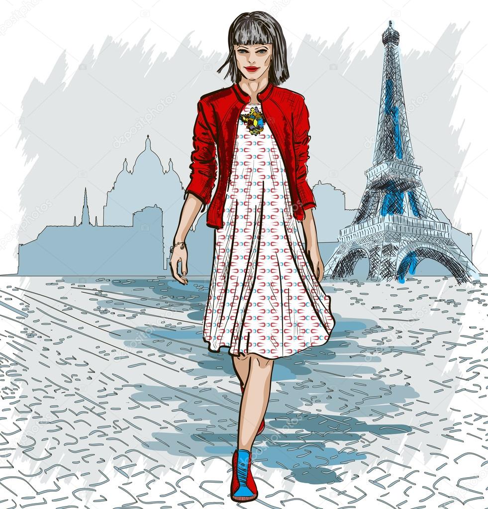 Fashion woman and Paris skyline