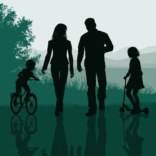 Family walking in a park — Stock Vector