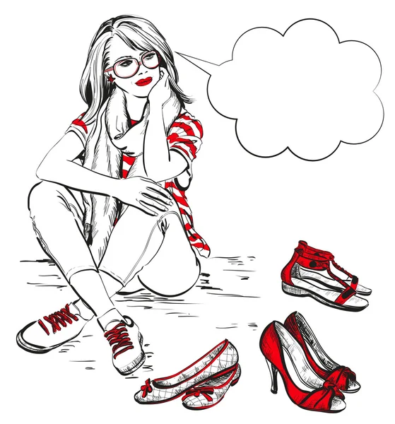 Belle femme avec des chaussures de mode — Image vectorielle