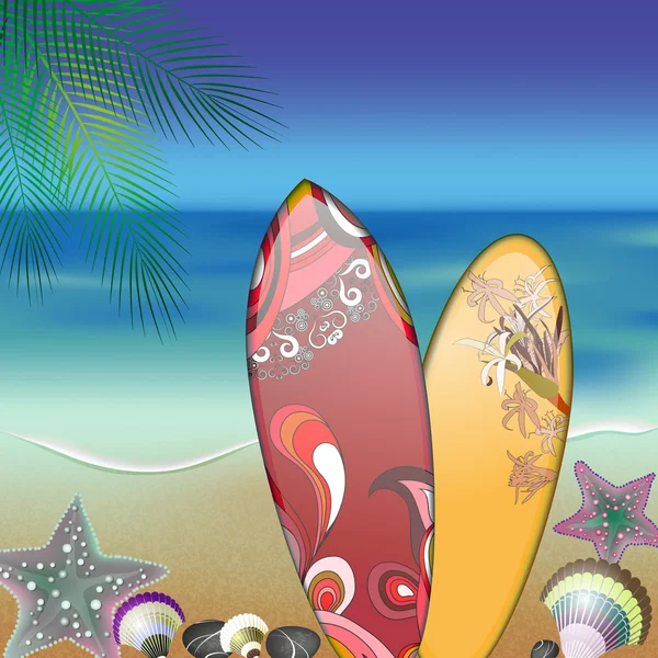 Surfboards on summer beach — Stock Illustration Surfboards on summer beach Royalty Free Stock Vectors