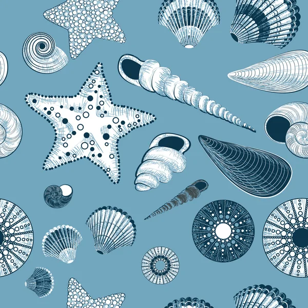 Vector seamless pattern with seashells — Stock Vector