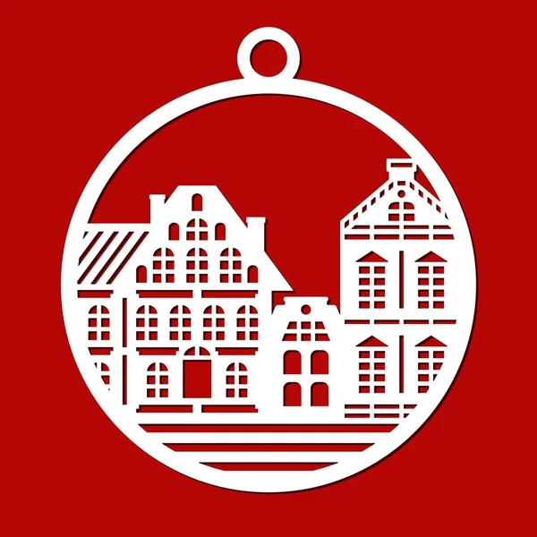 Palle Pendenti Con Facciate Case Europee Decorazione Interni Albero Natale — Vettoriale Stock