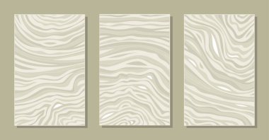 Üç soyut poster seti. Yumuşak dalgalı modüler resimler, çizgiler, noktalar, çizgiler. Sakin kahverengi, bej, gri renkler. İç mekan, ofis, daire, stüdyo için minimalist çatı katı tarzı dekorasyon.