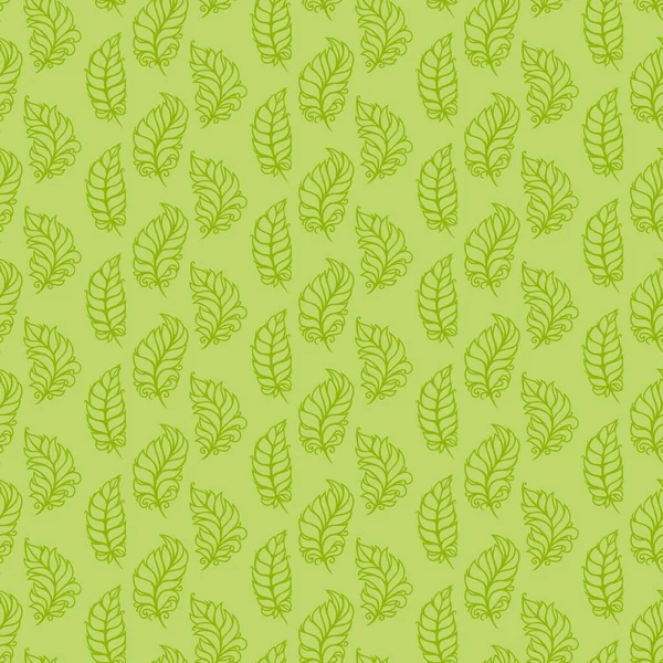 Бесшовный Рисунок Листьями Ярко Зеленый Фон Листьями Перьями Весенняя Летняя — стоковый вектор