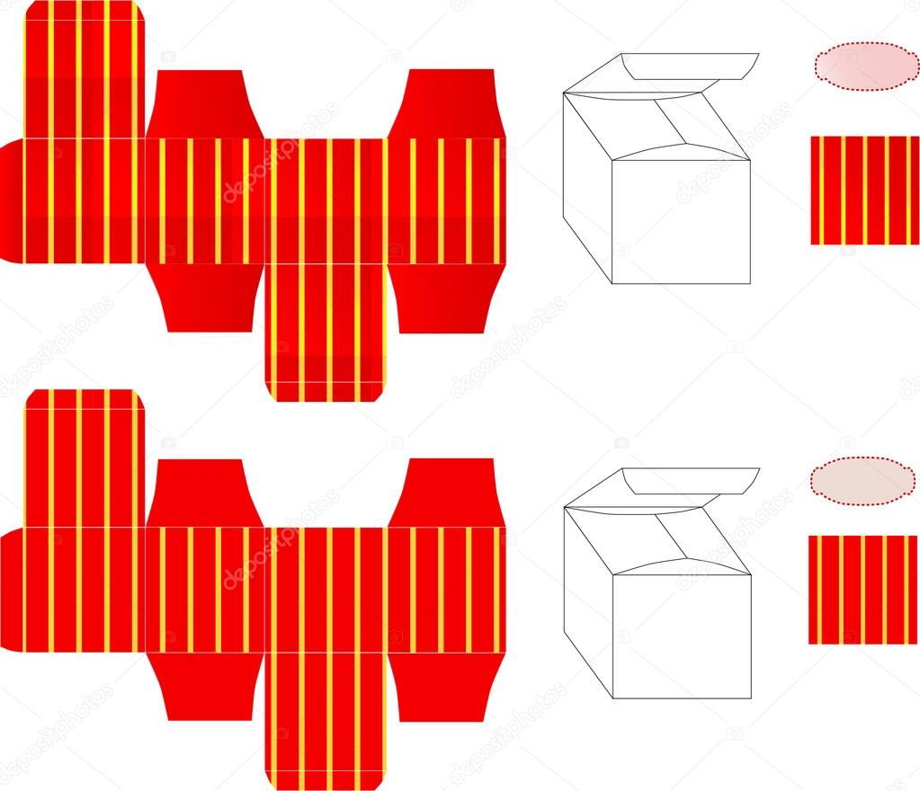 Vector template of red gift box with yellow stripes