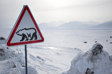 Road sign with polar bear - Barentsburg, Spitsbergen clipart