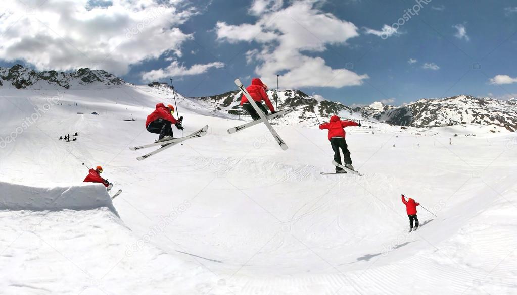 Skiing in the snow park