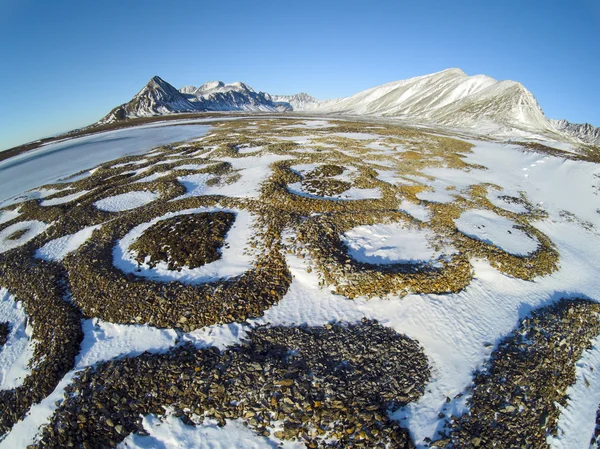 Gemusterter Boden in der arktischen Tundra - Naturphänomen der Gesteinsselektion - Spitzbergen, Spitzbergen — Stockfoto