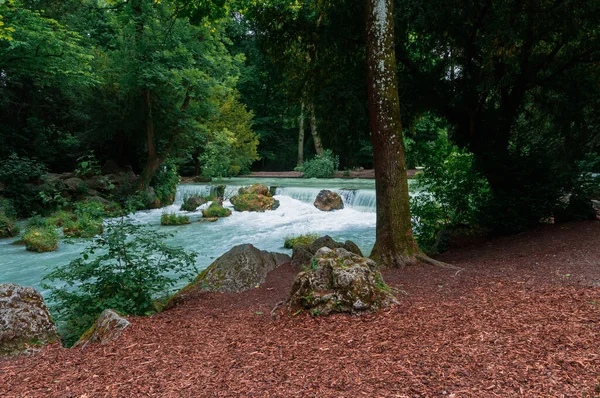 Waterfall Oberstjagermeisterbach Stream English Garden Munich — 스톡 사진