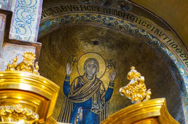 Aziz Sophia Kyiv Katedrali 'nin mozaikleri. Bakire Oranlar. Kyiv Ortodoks Katedrali