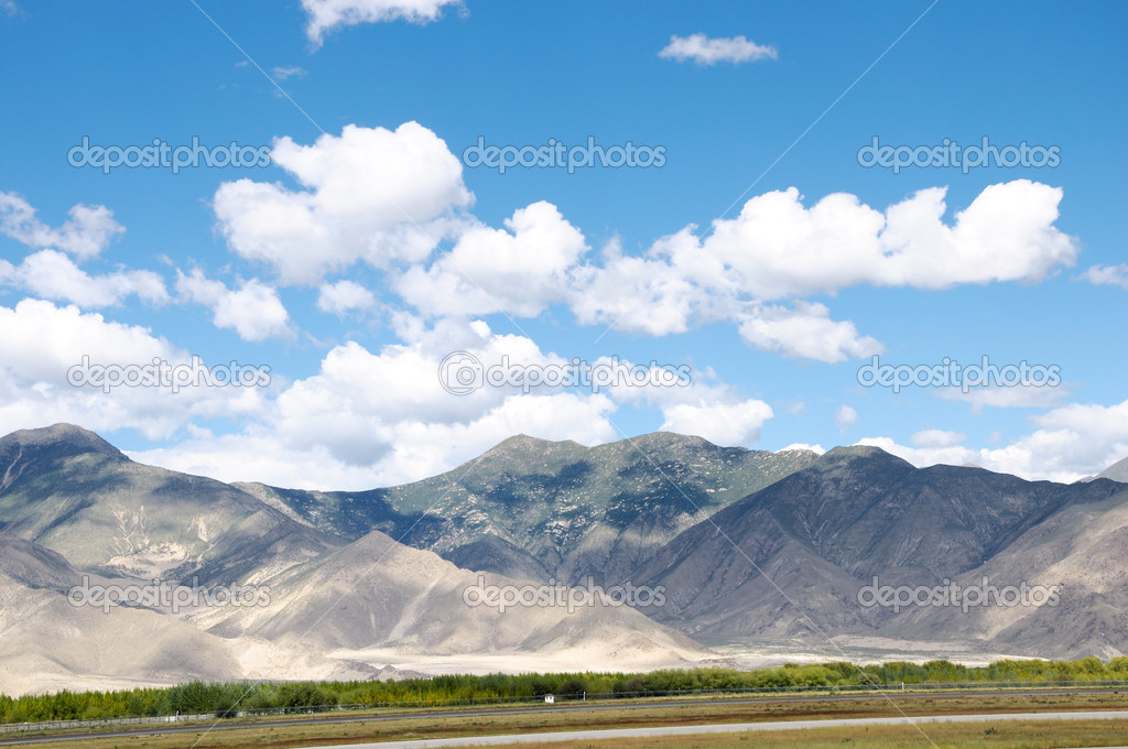 Cloudy Blue Sky above the moutain in Tibet