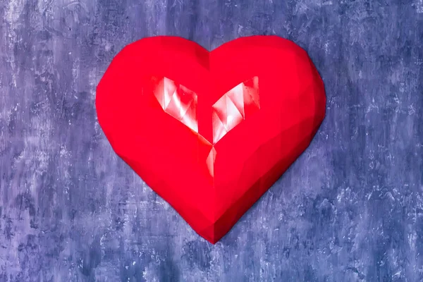 Feliz Día San Valentín Postal Con Gran Corazón Rojo Origami — Foto de Stock