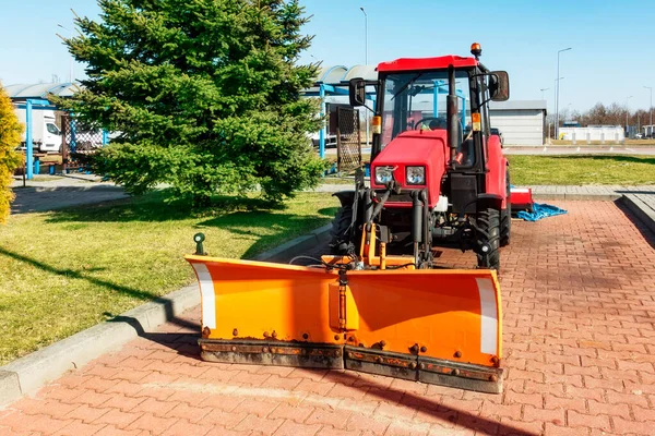 Tractor Grader Belarus Road Works Sanding Cleaning Road Parking Lot — Stock Photo, Image