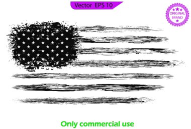 Grunge ABD bayrağı. Vektör eski Amerikan bayrağı. Şeffaf arka planda Grunge Amerikan bayrağı. Tasarımının şablonu işe yarıyor. Vektör çizimi. Siyah ve Beyaz Amerikan Bayrağı