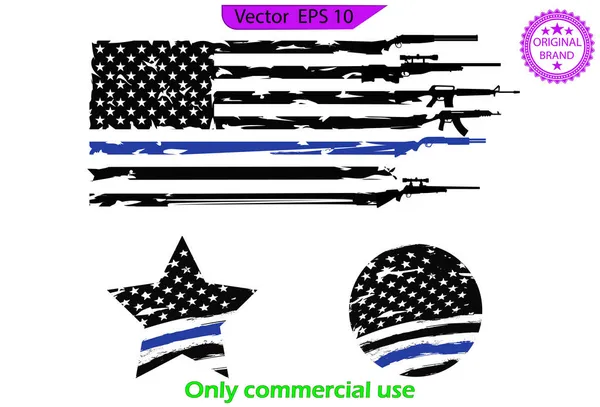 薄い青線米国フラグ 警察ブルーラインでフラグ アメリカのフラグを強調し スプラッシュ ブルーライン警察に旗を掲げろ 透明背景 — ストックベクタ