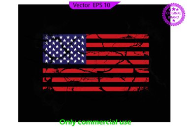 Kızıl Amerikan Bayrağı. Sorunlu Amerikan bayrağı, çatlak unsurlar, vatansever, askeri bayrak, sıkıntılı Amerikan bayrakları seti, eps10, şeffaf arka plan, yüksek çözünürlük, sadece ticari kullanım