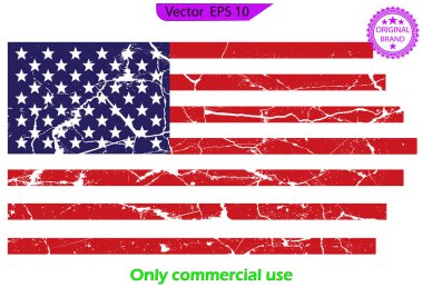 Kızıl Amerikan Bayrağı. Sorunlu Amerikan bayrağı, çatlak unsurlar, vatansever, askeri bayrak, sıkıntılı Amerikan bayrakları seti, eps10, şeffaf arka plan, yüksek çözünürlük, sadece ticari kullanım