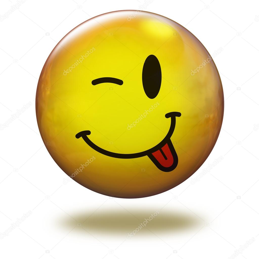 Render emoticon 3D. Winking with tongue out