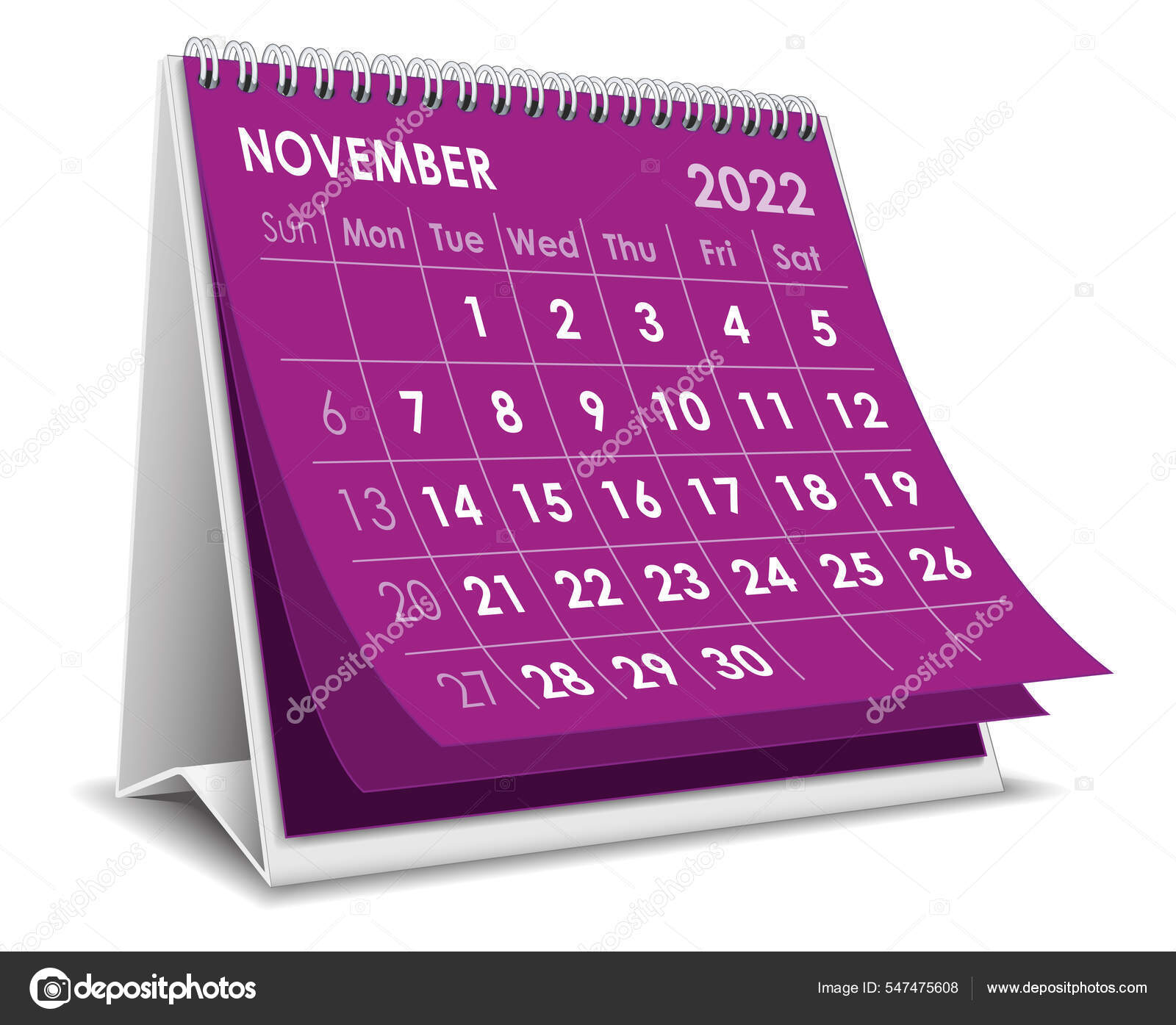 November Desktop Calendar 2022 White Background Stock Vector Image by