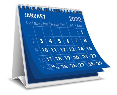 Ocak masaüstü takvimi 2022 beyaz arkaplan