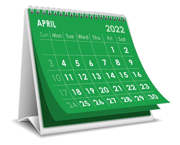 April Skrivbordskalender 2022 Vit Bakgrund — Stock vektor