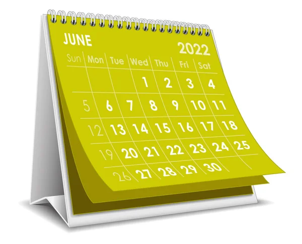 Calendario Desktop Giugno 2022 Sfondo Bianco — Vettoriale Stock