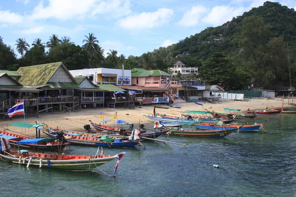 Touristes et bateaux à la plage — Photo