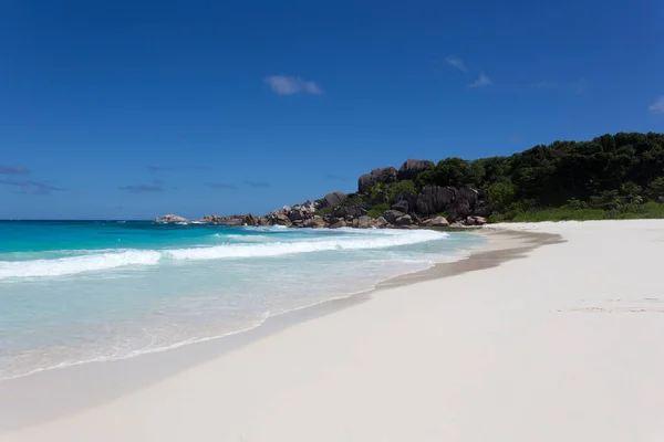 Het Tropische Paradijs Uitzicht Het Strand Seychellen — Stockfoto