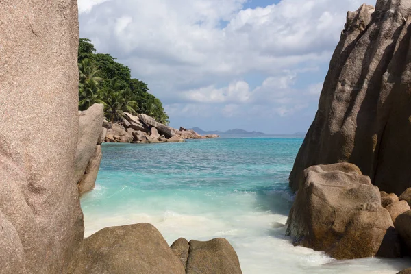 Vue Sur Paradis Tropical Des Seychelles Par Temps Nuageux — Photo