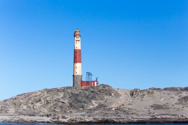 İskelet Sahili, Namibya - 17 Ağustos 2018: Deniz feneri manzarası