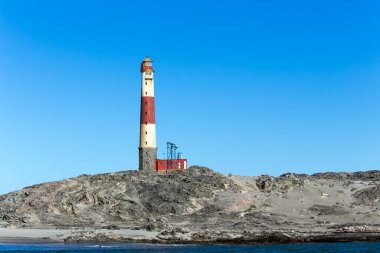 İskelet Sahili, Namibya - 17 Ağustos 2018: Deniz feneri manzarası