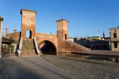 Comacchio, İtalya - 30 Aralık 2019: Trepponti manzarası