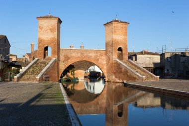 Comacchio, İtalya - 30 Aralık 2019: Trepponti manzarası