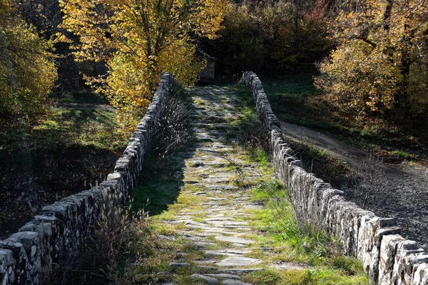 Vista Pedra Tradicional Ponte Mylos Epiro Grécia Autum — Fotografia de Stock