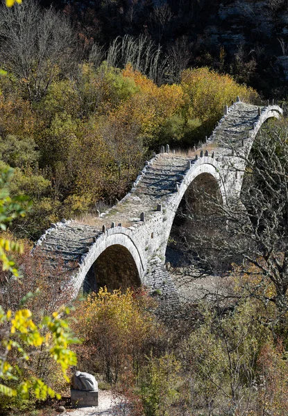 Vista Piedra Tradicional Kalogeriko Puente Plakida Epiro Grecia Autum —  Fotos de Stock