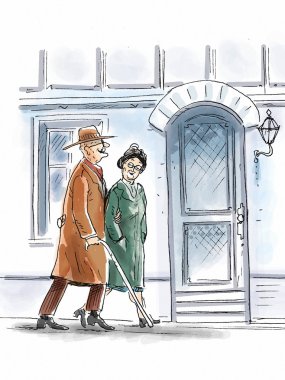 yaşlı çift yürüyüş