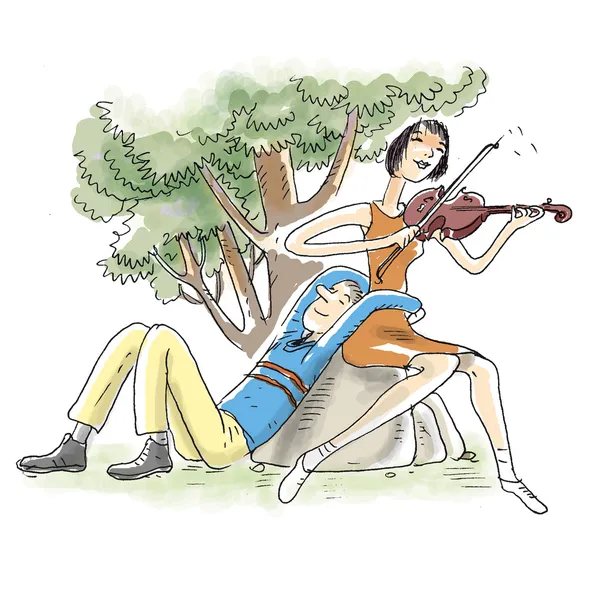 Playing violin for him — Stockfoto