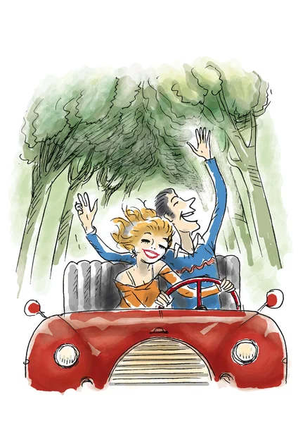 Happy couple are driving a car — Stock Photo, Image