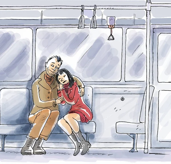 Amantes en el tren — Foto de Stock