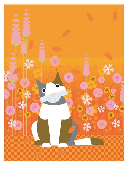 Katze mit Blumen — Stockfoto