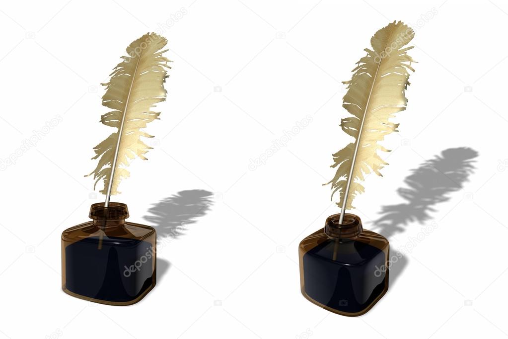 3D quill & ink bottle