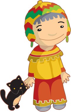 kedi ile yerel etnik genç