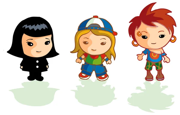 3 diferentes desenhos animados meninas — Fotografia de Stock