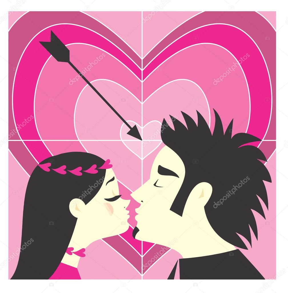 A couple are kissing in a graphic illustration about love