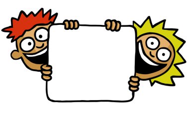 Two kids holding a board clipart