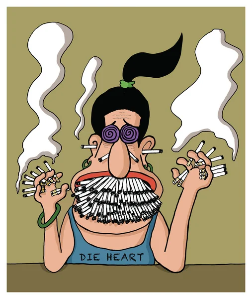 Heavy smoker woman — Stok Vektör