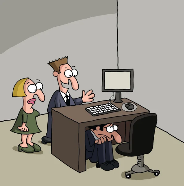 Neue männliche Büroangestellte cartoon gag — Stockvektor