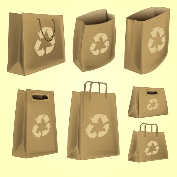 Sac en papier avec vecteur de logo de recyclage — Image vectorielle
